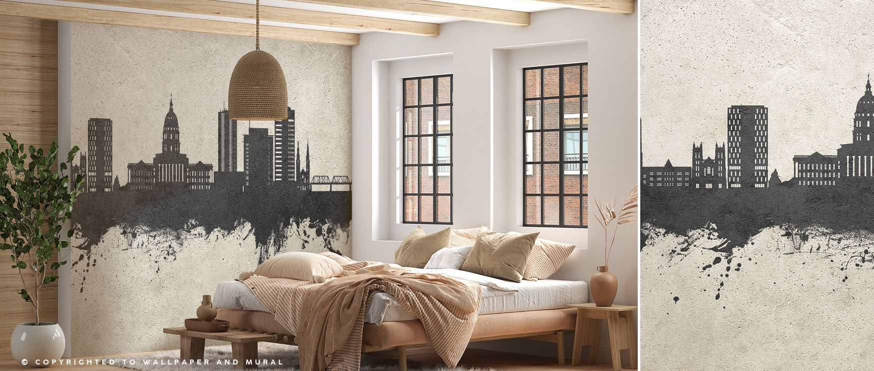 The Topeka Wyoming Skyline in Concrete Wallpaper portrays urban refinement in layered tones of concrete grey, highlighting the city’s silhouette in graceful form. Its design conveys understated elegance, enriching interiors naturally. This artwork complem