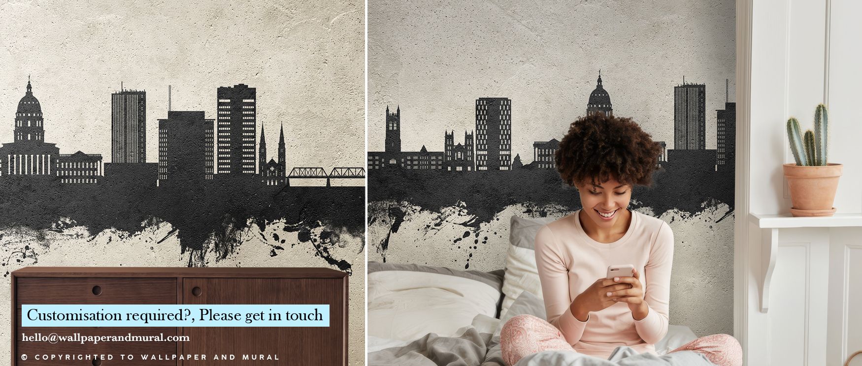 The Topeka Wyoming Skyline in Concrete Wallpaper conveys architectural depth where concrete tones provide reflective calm. Its design highlights the city’s charm through balanced silhouettes, creating atmosphere of refinement. This artwork enriches bedroo
