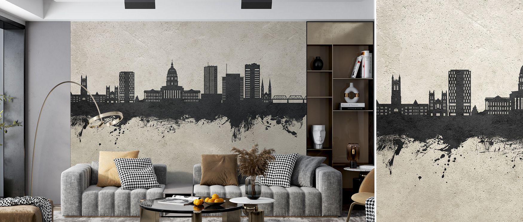 The Topeka Wyoming Skyline in Concrete Wallpaper embodies refined elegance where city silhouettes merge with muted concrete hues. Its composition evokes cultural charm and calm sophistication, offering timeless balance. This design enriches bedrooms, livi