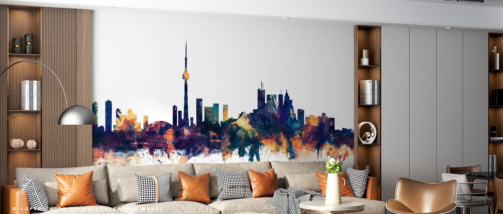 Radiant atmosphere emerges in Toronto Canada Skyline with Blue & Bronze Highlights Wallpaper, where luminous tones highlight cultural architecture. Its palette conveys balance and grace, creating timeless charm. This refined artwork enriches bedrooms, liv