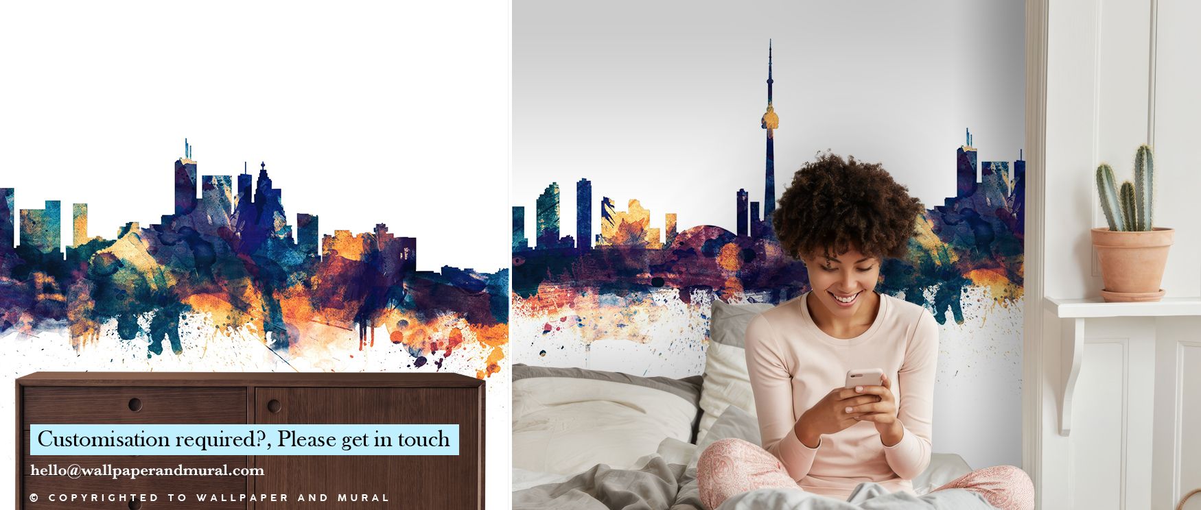 The Toronto Canada Skyline with Blue & Bronze Highlights Wallpaper presents architectural silhouettes in luminous tones, reflecting cultural elegance through vibrant contrasts. Its refined palette offers timeless sophistication. The design enhances bedroo