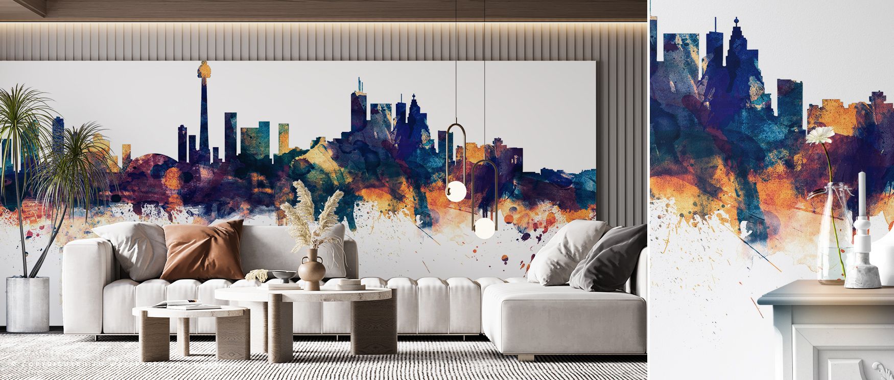 Toronto Canada Skyline with Blue & Bronze Highlights Wallpaper embodies luminous refinement through balanced tones of blue and bronze. Its composition reflects architectural grace, evoking cultural charm. This artwork enhances bedrooms, living rooms, or o