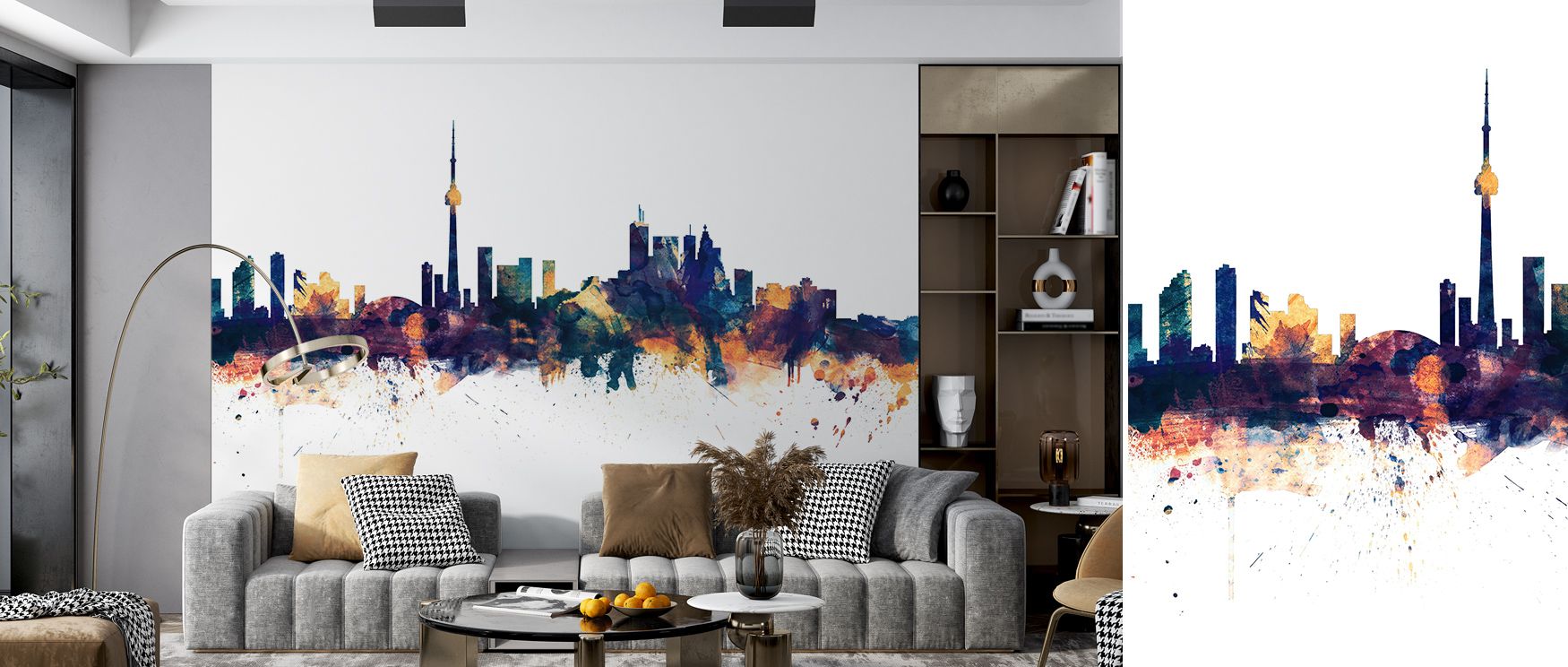 Elegant balance defines Toronto Canada Skyline with Blue & Bronze Highlights Wallpaper, where radiant tones enrich architectural forms. Its palette conveys cultural vibrancy, offering refined sophistication. This luminous design enhances bedrooms, living 
