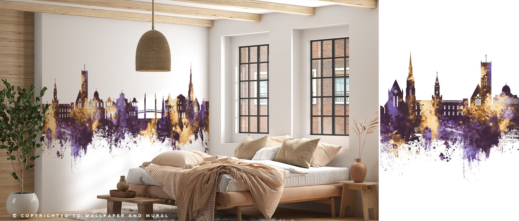 The Torquay England Skyline with Purple & Gold Highlights Wallpaper portrays luminous sophistication through radiant contrasts, where regal hues highlight city architecture. Its composition reflects cultural refinement, offering timeless charm. This skyli