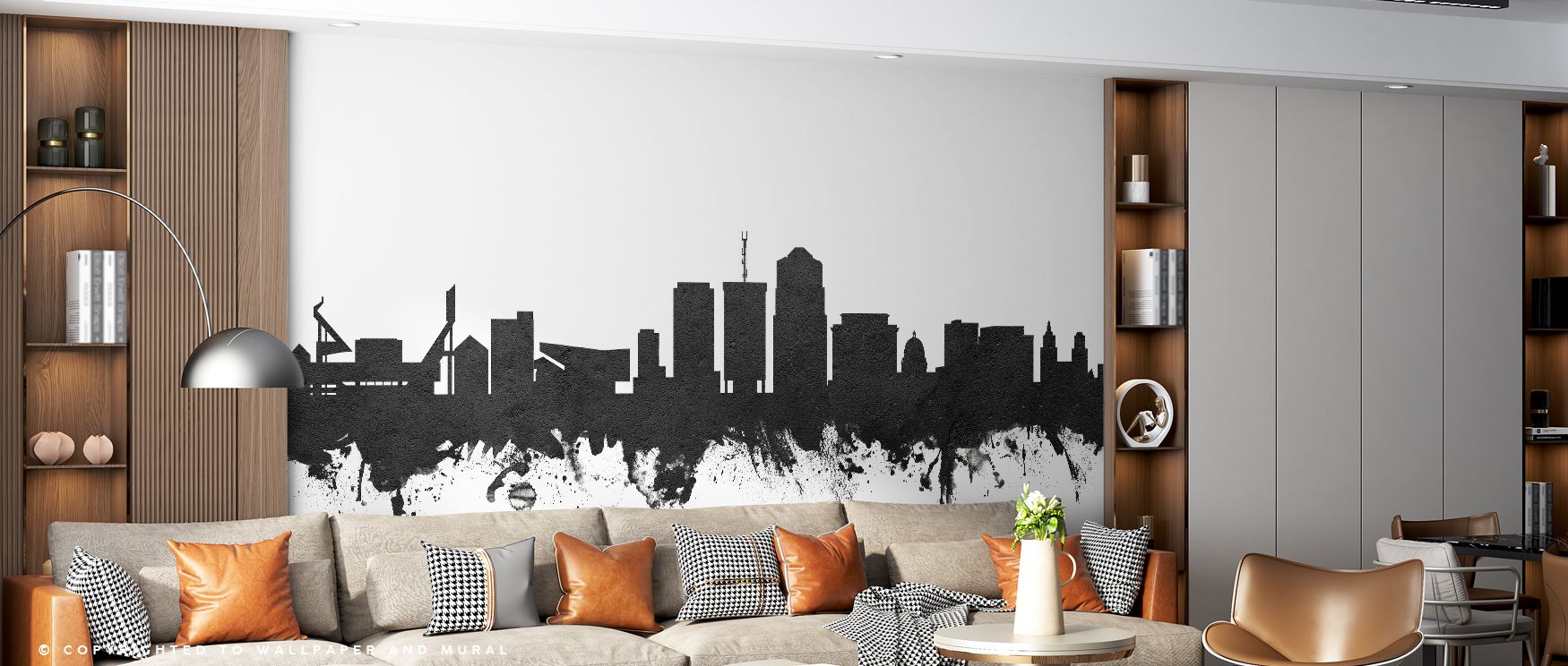 Heritage radiates in Tucson Arizona Skyline in Black & White Wallpaper, where tonal contrasts illuminate cultural silhouettes. Its composition conveys timeless charm, offering decorative sophistication. The artwork enriches bedrooms, living rooms, or offi