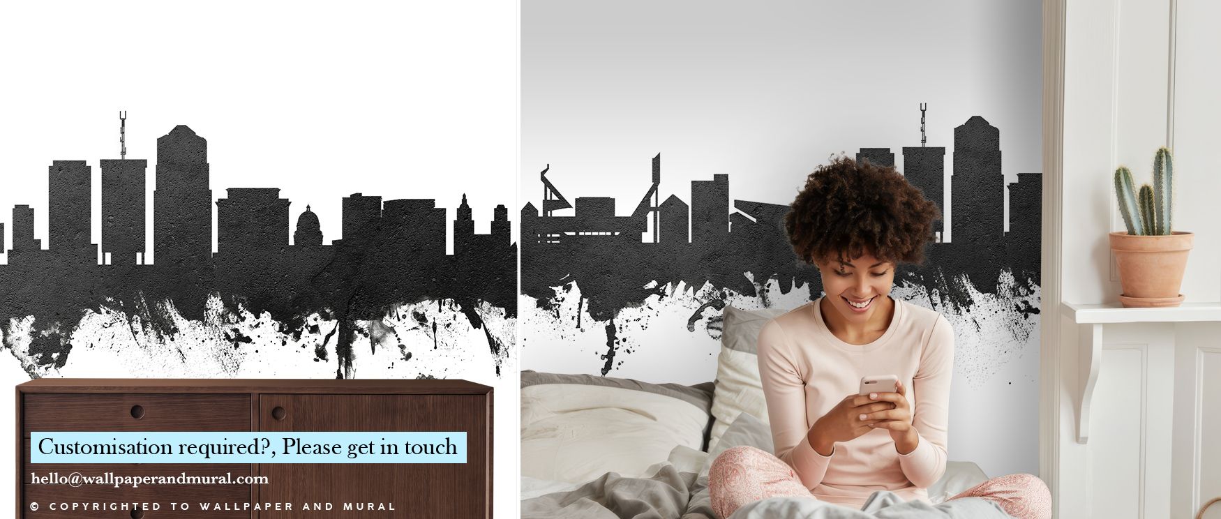 Tucson Arizona Skyline in Black & White Wallpaper presents timeless vision through muted tones that emphasize architectural silhouettes. Its design reflects cultural elegance, inspiring reflective calm. This piece enhances bedrooms, living rooms, or offic