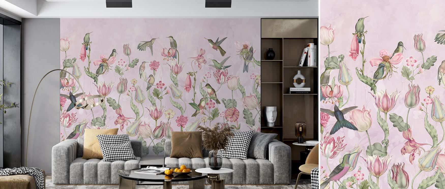 The Tulips & Birds, Soft Pink Elegant Floral Wall Art portrays delicate refinement where pastel tones highlight blossoms and birds. Its palette conveys serenity and elegance, enriching interiors naturally. This design enhances bedrooms, living rooms, or o