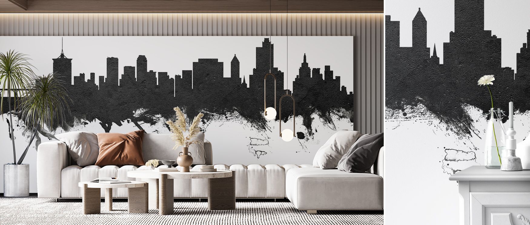 The Tulsa Oklahoma Skyline in Black & White Wallpaper creates a symphony of contrast, where city shapes rise confidently in muted tones. Black silhouettes merge with pale skies, suggesting permanence and grace. Its flowing balance turns interiors into gal