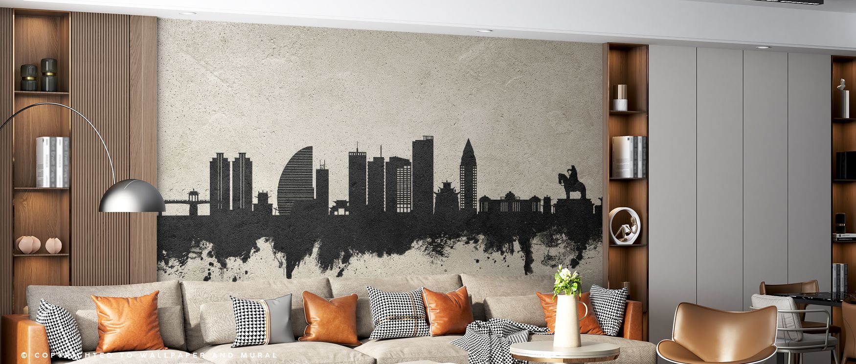 Across its surface, the Ulaanbaatar Mongolia Skyline in Concrete Wallpaper unveils a vision of city grandeur captured in subdued tones. Its clean lines carve through a softened background, blending architectural pride with modern serenity. Each detail ech