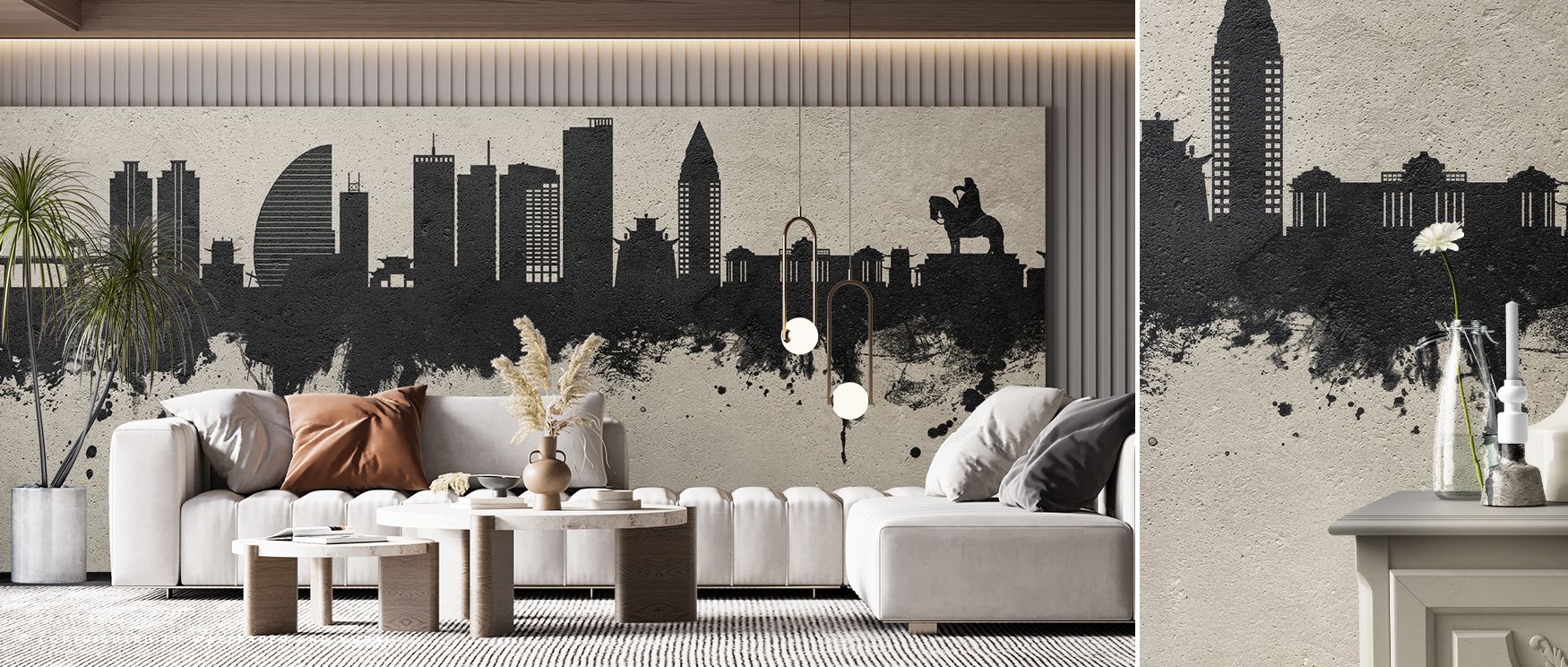 Boldly modern, the Ulaanbaatar Mongolia Skyline in Concrete Wallpaper showcases a design steeped in architectural rhythm. Shades of concrete give depth and texture, balancing sharp forms with soothing tones. The skyline’s grandeur is softened into a style