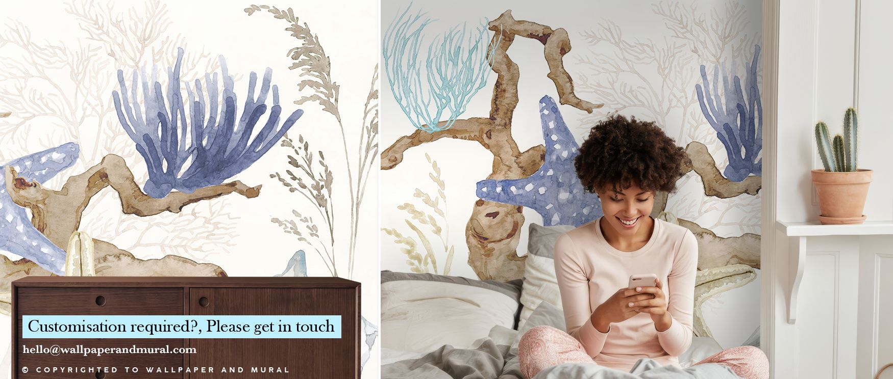 The illustration in Under Water Serene Ocean Wall Art emphasizes the gentle motion of currents, soft reflections, and delicate underwater textures, creating depth and a serene mood for living rooms, bedrooms, or offices. The palette of calming blues and s