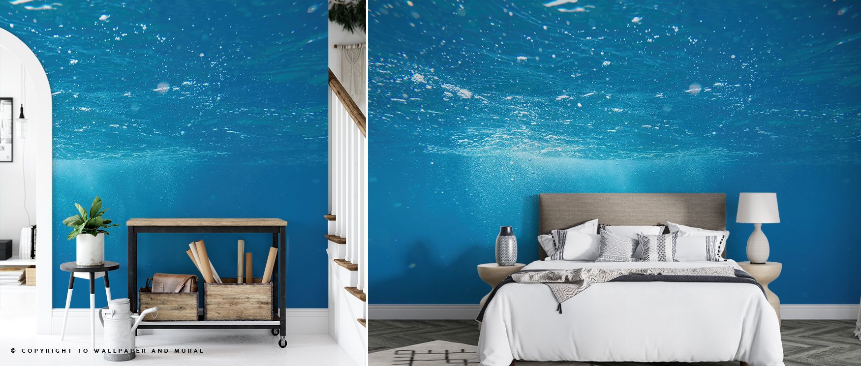 The Underwater Serene Ocean Wall Art highlights fluid aquatic textures, natural gradients, and light refractions that enrich living rooms, bedrooms, or offices with a sense of peaceful underwater elegance. The flowing composition conveys motion and depth,