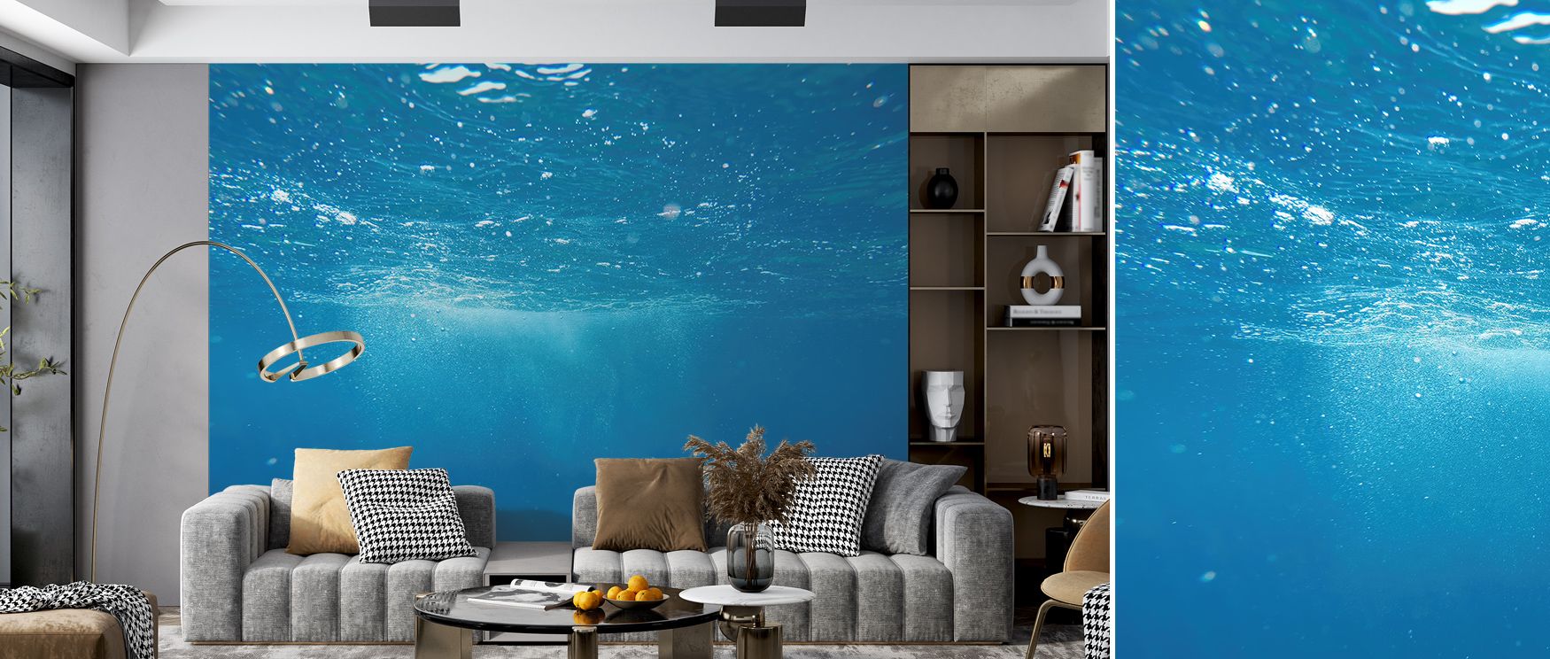 The Underwater Serene Ocean Wall Art combines aquamarine tones, gentle light effects, and naturalistic textures to create living rooms, bedrooms, or offices that feel calm, sophisticated, and visually engaging, bringing the serene essence of the ocean int