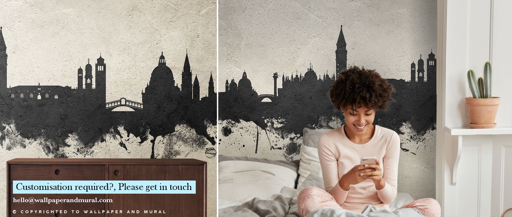 Calm strength emerges within the Venice Italy Skyline Concrete Wallpaper, where textured tones reflect both tradition and modernity. Its palette offers cultural charm and refined atmosphere. Bedrooms, offices, or living spaces are enriched with this desig