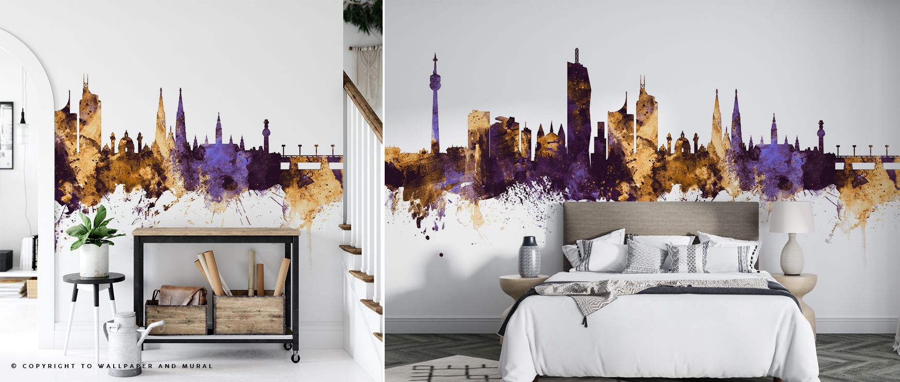 Cultural pride radiates in the Vienna Austria Skyline with Purple & Gold Highlights Wallpaper, where glowing colors highlight urban rhythm. Its tones enrich interiors with atmosphere of charm. Bedrooms, offices, or living spaces are transformed into refin