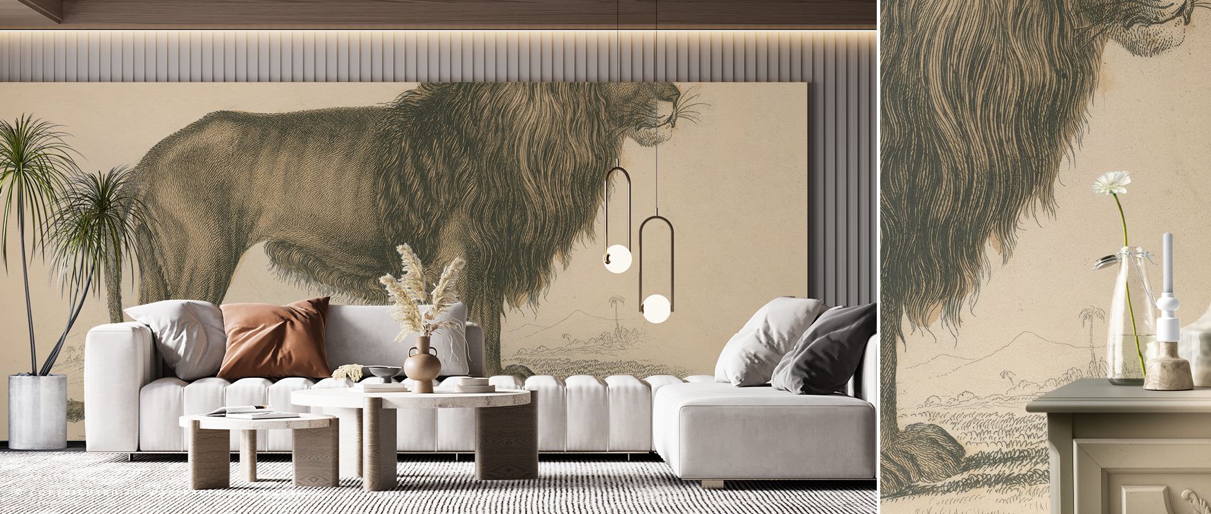The Vintage Lion Majestic Wall Art emphasizes the intensity and nobility of the lion, rendered with careful attention to expression, fur textures, and realistic shading, enriching living rooms, bedrooms, or offices with bold elegance. The warm, earthy pal
