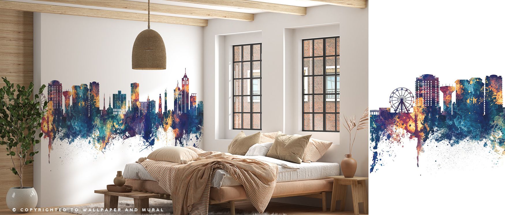 In the Virginia Beach Skyline with Blue & Bronze Highlights Wallpaper, the interplay of city lights and water reflections adds dynamic energy to living rooms, bedrooms, or offices, conveying a sense of coastal sophistication and refined urban style. The a