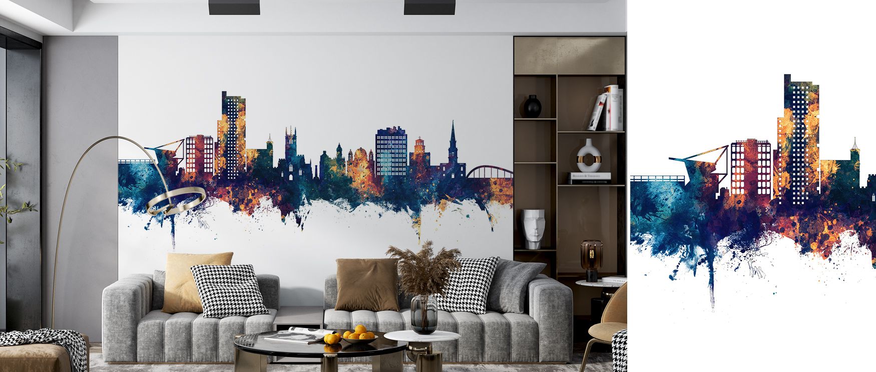 Subtle refinement defines the Wolverhampton England Skyline with Blue & Bronze Highlights Wallpaper, where shimmering tones enrich architecture. Its design creates atmosphere filled with elegance. Bedrooms, offices, or living areas glow with resonance, fi