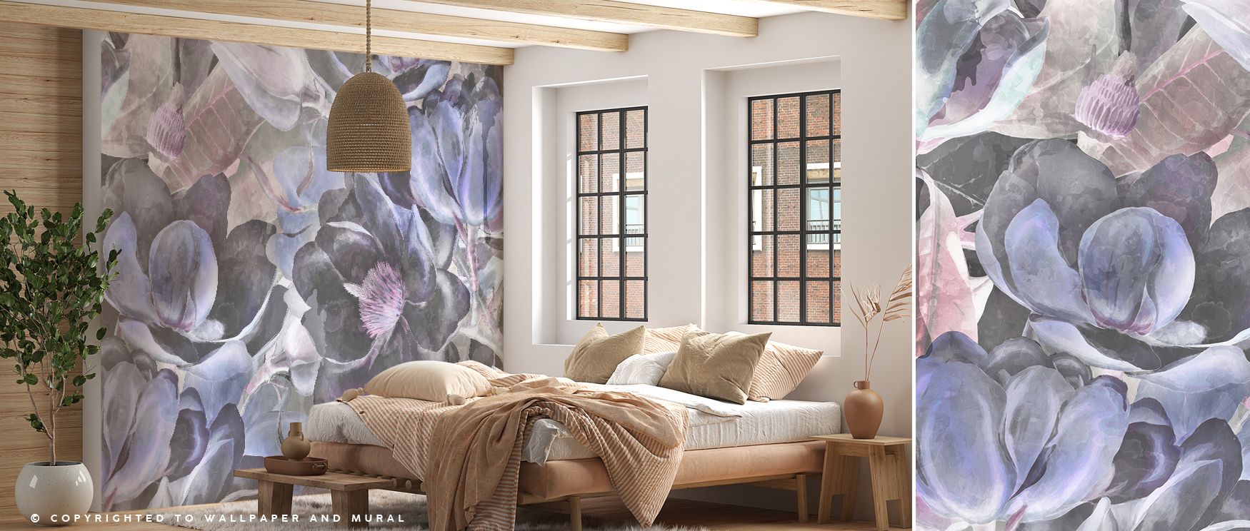 Dark Floral with Purple Accent Wall Mural features deep, dramatic floral motifs accented with rich purple tones, enhancing living rooms, bedrooms, or dining areas with bold elegance and sophisticated visual impact. The layered textures and subtle tonal co