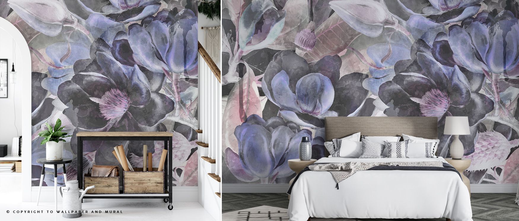 In the Dark Floral with Purple Accent Wall Mural, dark petals and luminous highlights form a layered, flowing composition that captivates living rooms, bedrooms, or dining areas. The nuanced patterns convey elegance, drama, and refinement while maintainin