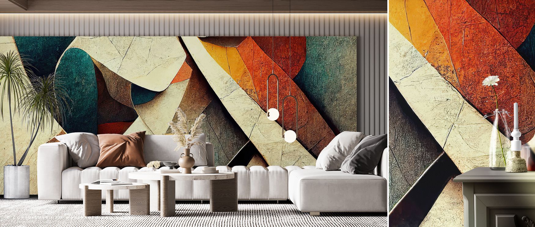 The Abstract Textures Wall Mural emphasizes layered shapes, tonal variation, and nuanced textures to enrich living rooms, offices, or bedrooms with modern depth and artistic refinement. The combination of geometric and organic forms produces movement, ene