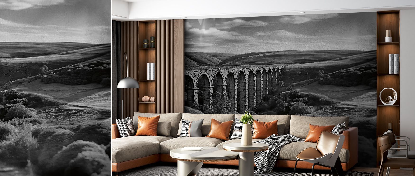 The muted tones and architectural precision of the Acqueduct III Wall Mural enrich living rooms, offices, or bedrooms with a timeless, cultured aesthetic. Each arch and texture conveys historical depth, providing a sophisticated focal point. 