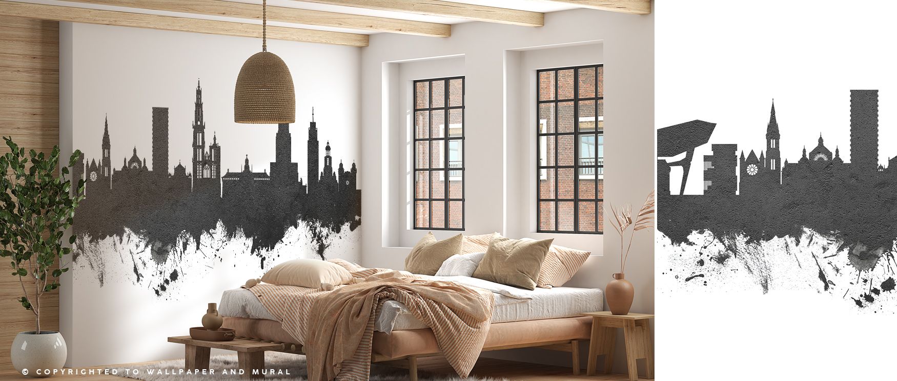 Antwerp Belgium Skyline Wallpaper depicts the city’s iconic skyline in refined black and white, enriching living rooms, bedrooms, or offices with timeless elegance. The monochromatic palette emphasizes detail, balance, and architectural form, turning wall