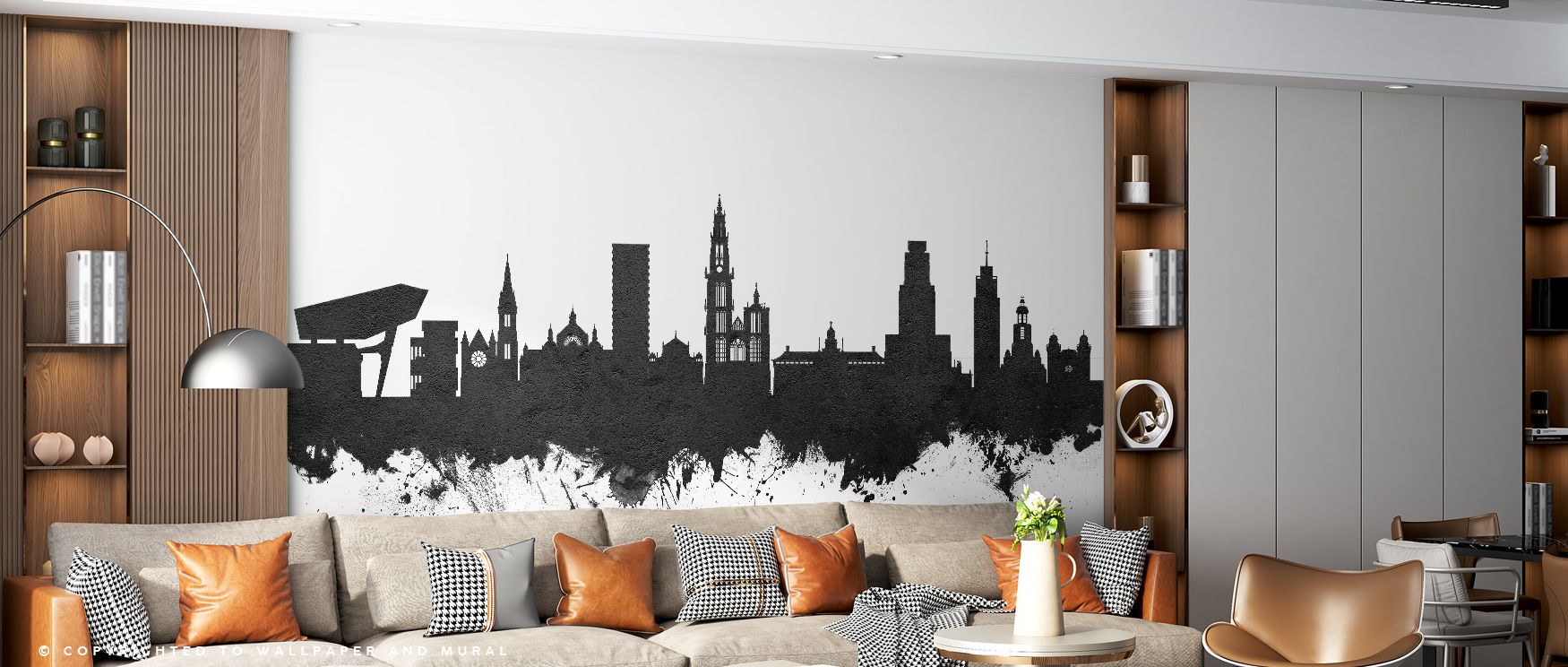 The architectural detailing and shading in the Antwerp Belgium Skyline Wallpaper bring depth and timeless appeal to living rooms, bedrooms, or offices. The design highlights iconic urban structures, offering cultural charm and sophistication to interiors.