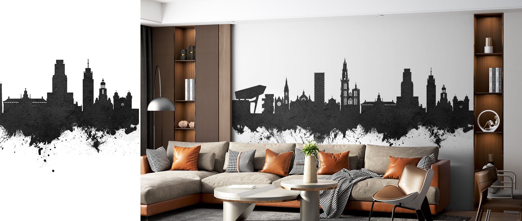The Antwerp Belgium Skyline Wallpaper highlights architectural beauty and cultural significance, enhancing living rooms, bedrooms, or offices with sophisticated visual depth. Its realistic detailing and tonal balance enrich interiors with elegance. 