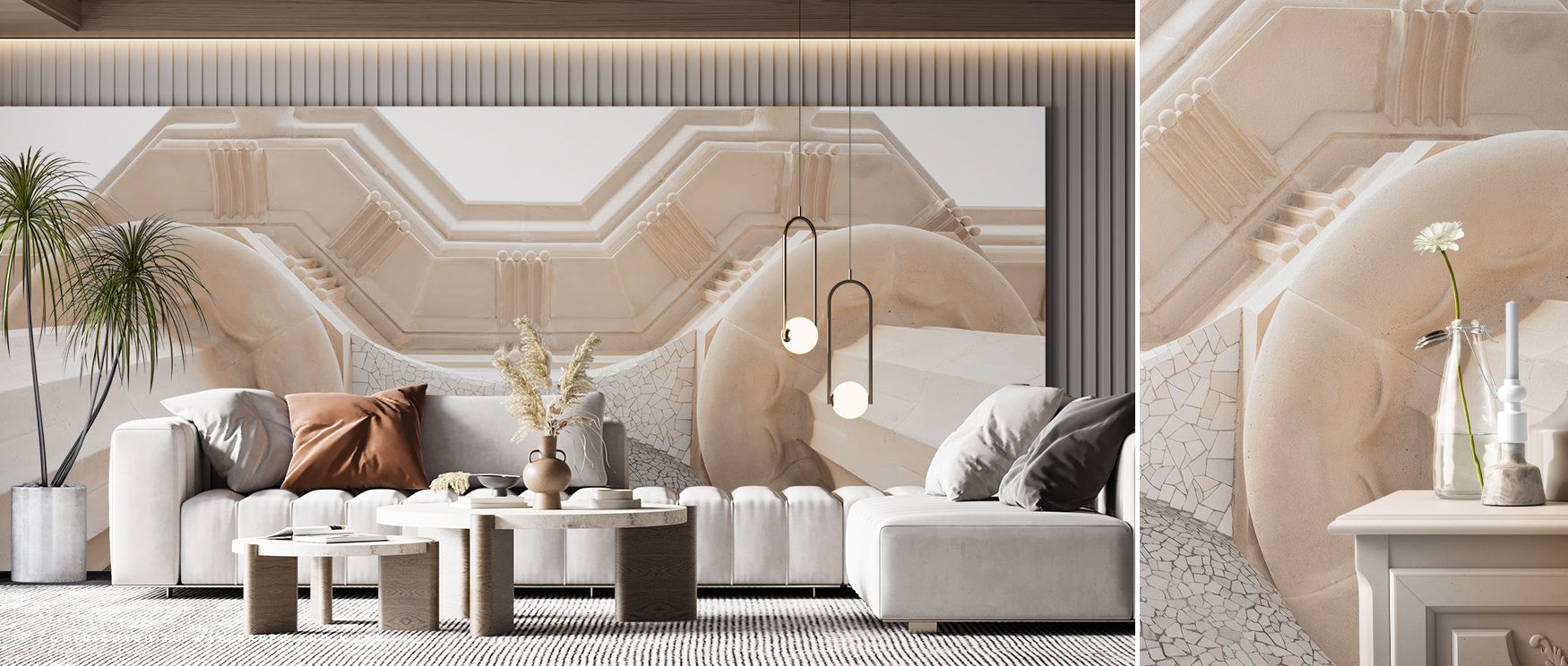 The Arch Angles II Wallpaper offers refined modernity, combining sharp geometry with graceful arcs. This design adds clarity and vibrancy to living rooms, bedrooms, or offices, making interiors resonate with sleek elegance and dynamic, contemporary visual