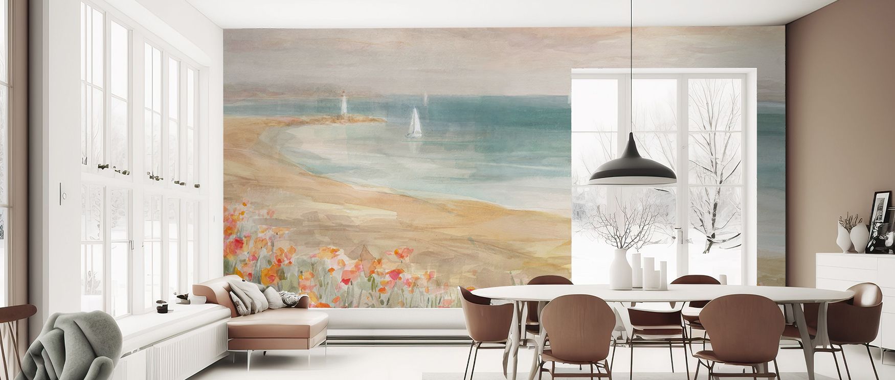 Natural serenity flows through the Around the Point Wallpaper, where calming waters meet soft coastal forms. The design creates harmony and refinement, enriching living rooms, bedrooms, or offices with beauty, balance, and the quiet charm of seaside grace