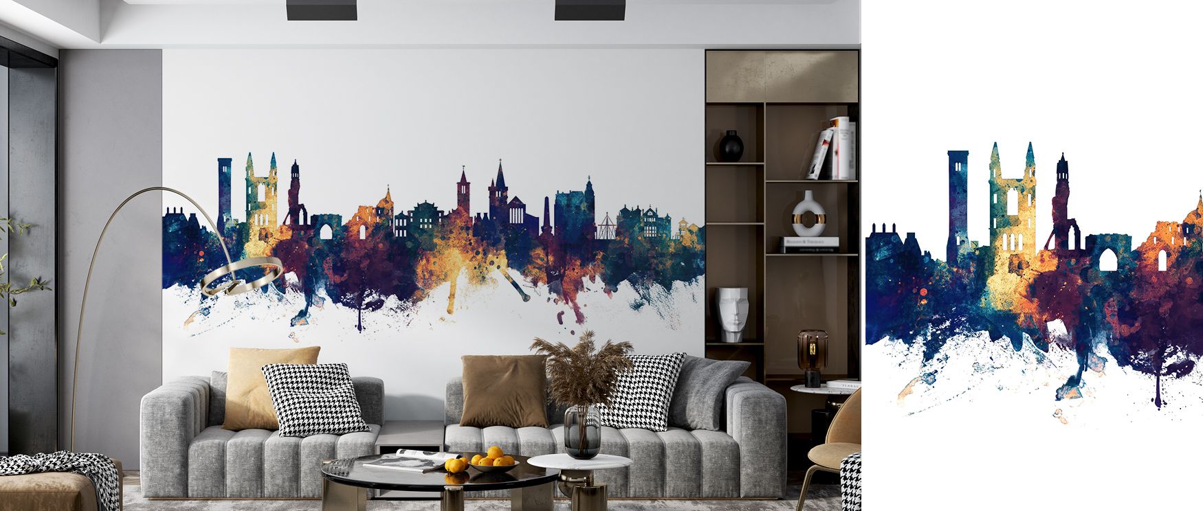 A timeless panorama emerges in the St. Andrews Scotland Skyline Blue & Bronze Wallpaper, where glowing hues capture iconic structures. Its bold artistry enriches living rooms, bedrooms, or offices with cultural resonance, offering walls a mix of elegance,
