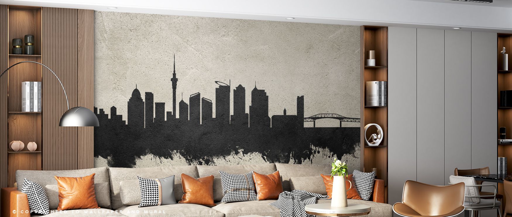 Textured detail defines the Auckland New Zealand Skyline Concrete Wallpaper, where urban refinement meets cultural depth. Silhouettes glow in concrete hues, enriching living rooms, bedrooms, or offices with balance and calm elegance. Its sleek tones creat