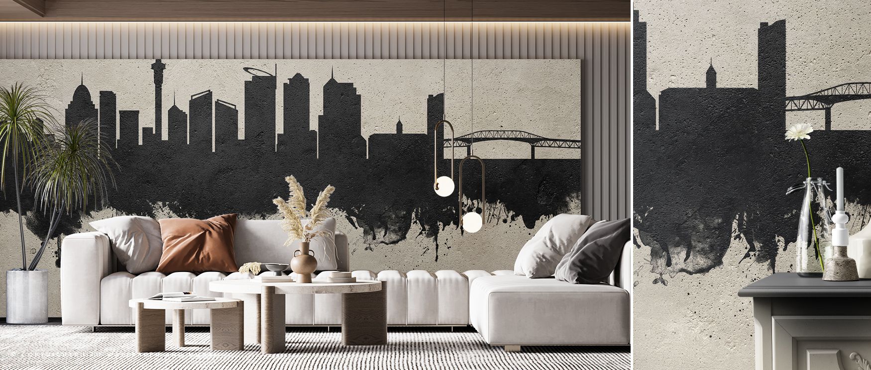 Cultural artistry thrives in the Auckland New Zealand Skyline Concrete Wallpaper, where strong silhouettes meet sleek urban textures. The tones create calm refinement, enriching living rooms, bedrooms, or offices with minimalist balance and architectural 