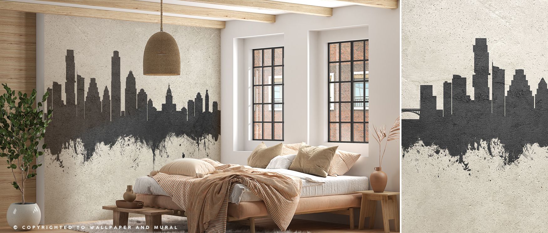 The Austin Texas Skyline Concrete Wallpaper highlights urban sophistication, with silhouettes glowing in industrial textures. Its palette enriches living rooms, bedrooms, or offices with balance, strength, and minimalist artistry, turning walls into calm 