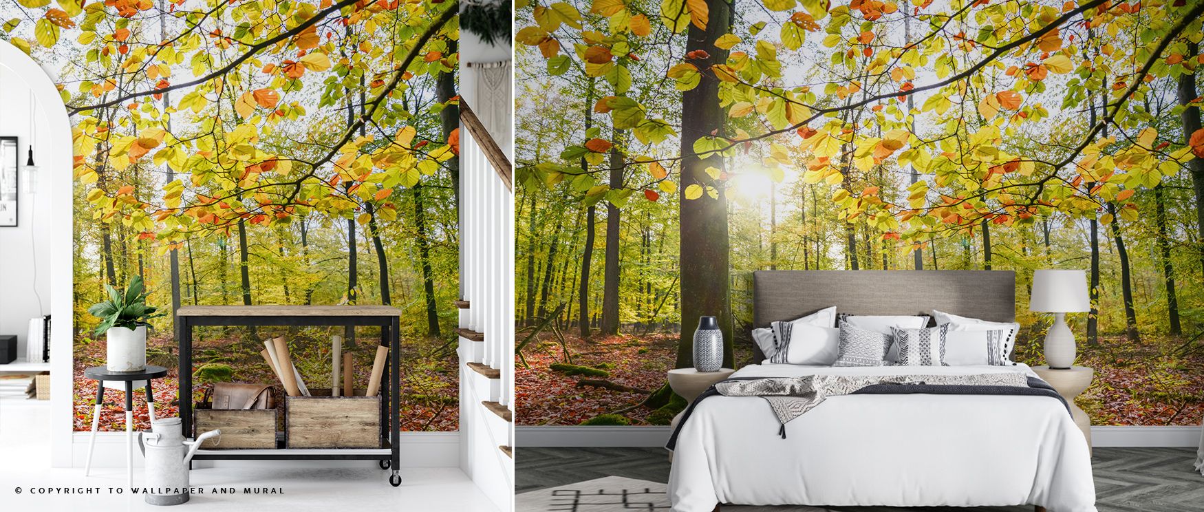 Golden light flows through the Autumn Sun Wallpaper, where autumnal hues enrich interiors with warmth and serenity. It enhances living rooms, bedrooms, or offices with comfort and charm, offering timeless seasonal artistry. Its tones reflect balance and h