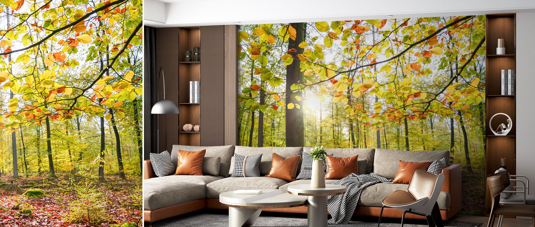 Warm amber tones define the Autumn Sun Wallpaper, where seasonal light inspires comfort. This design enriches living rooms, bedrooms, or offices with balance, elegance, and natural refinement rooted in autumn charm. Its palette glows with harmony, offerin