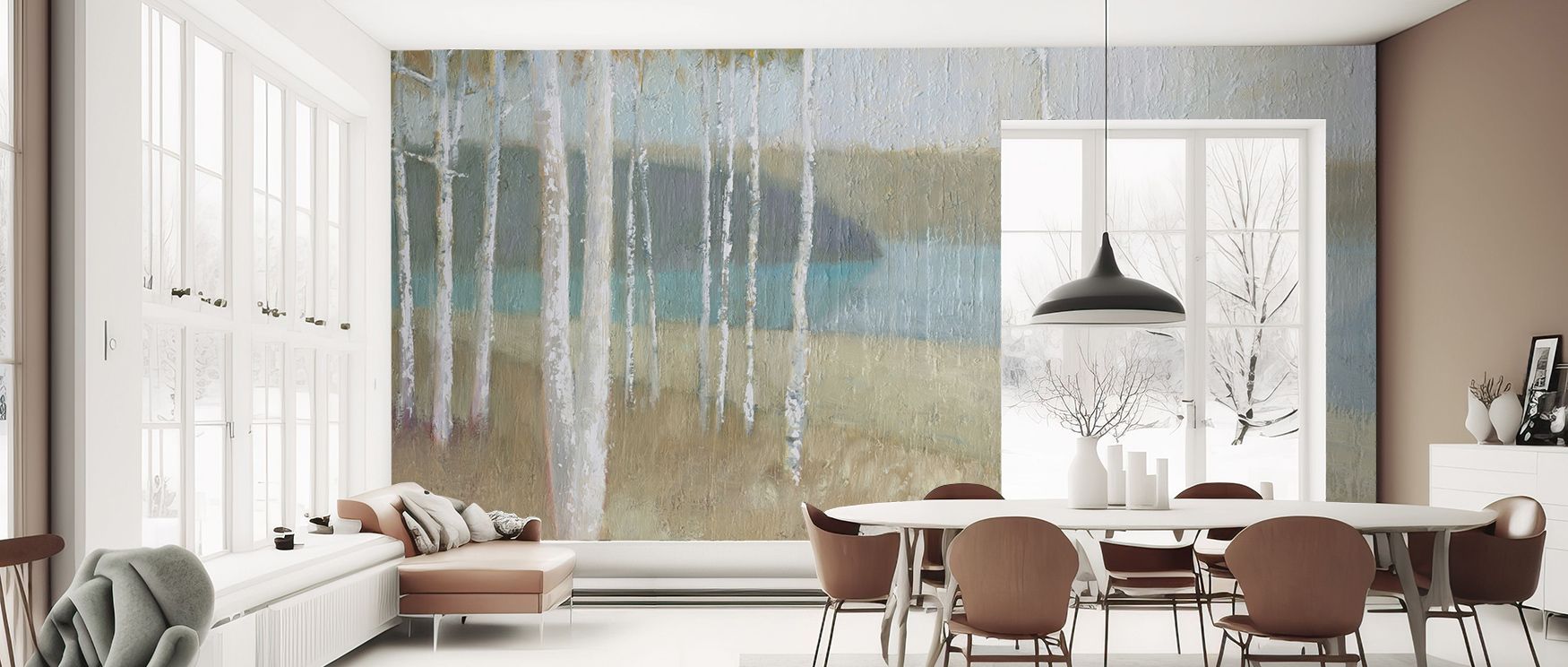 Vibrant artistry rises in the Autumn Trees Wallpaper, layering branches with crimson and amber tones. It enriches living rooms, bedrooms, or offices with charm, serenity, and elegance, transforming interiors into timeless seasonal sanctuaries. 