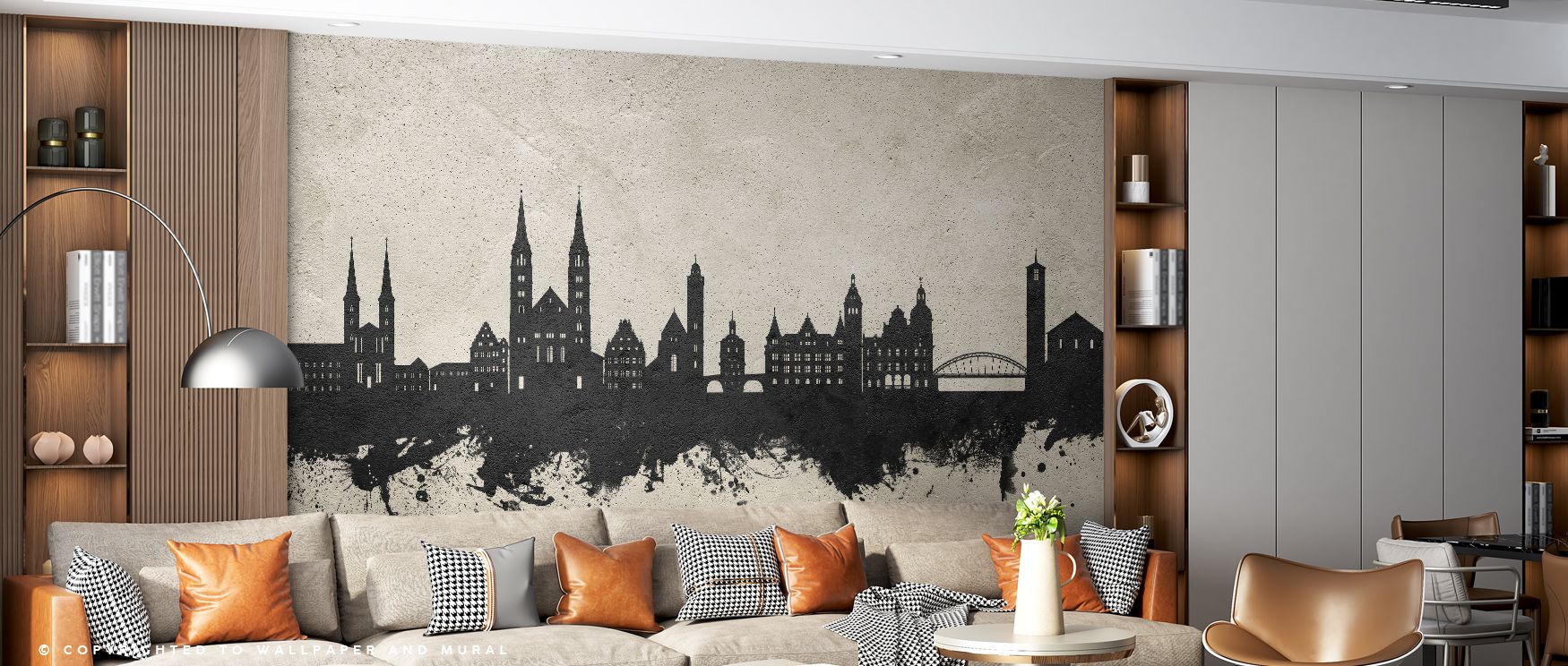 Concrete textures glow in the Bamberg Germany Skyline Concrete Wallpaper, accentuating iconic details with quiet elegance. It enriches living rooms, bedrooms, or offices with refinement, charm, and strength, filling interiors with balance and urban artist
