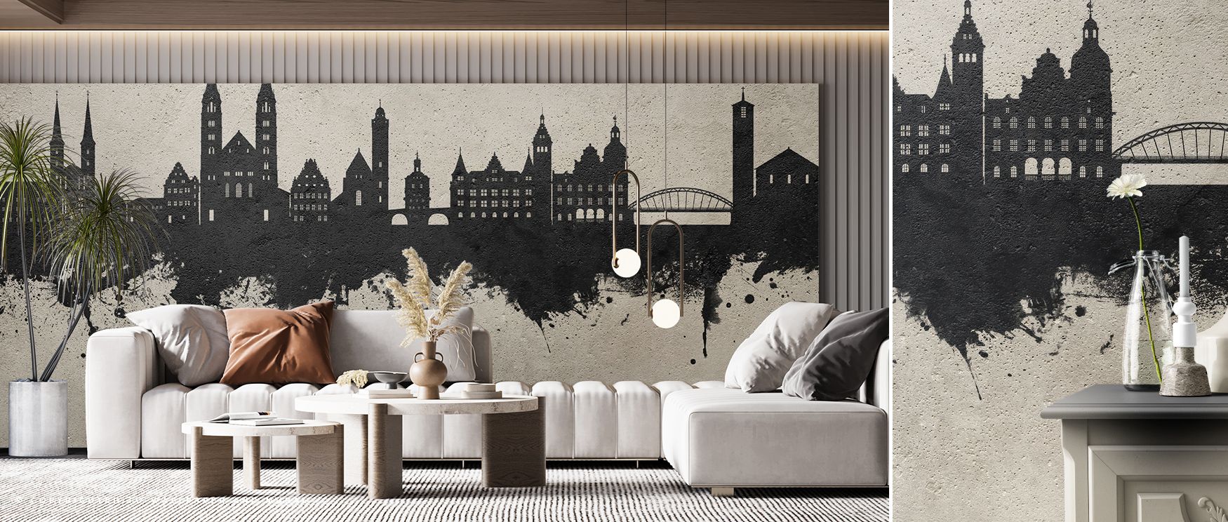 The Bamberg Germany Skyline Concrete Wallpaper glows with urban artistry, highlighting historic silhouettes in industrial tones. It enriches living rooms, bedrooms, or offices with balance, charm, and strength, offering walls timeless sophistication inspi