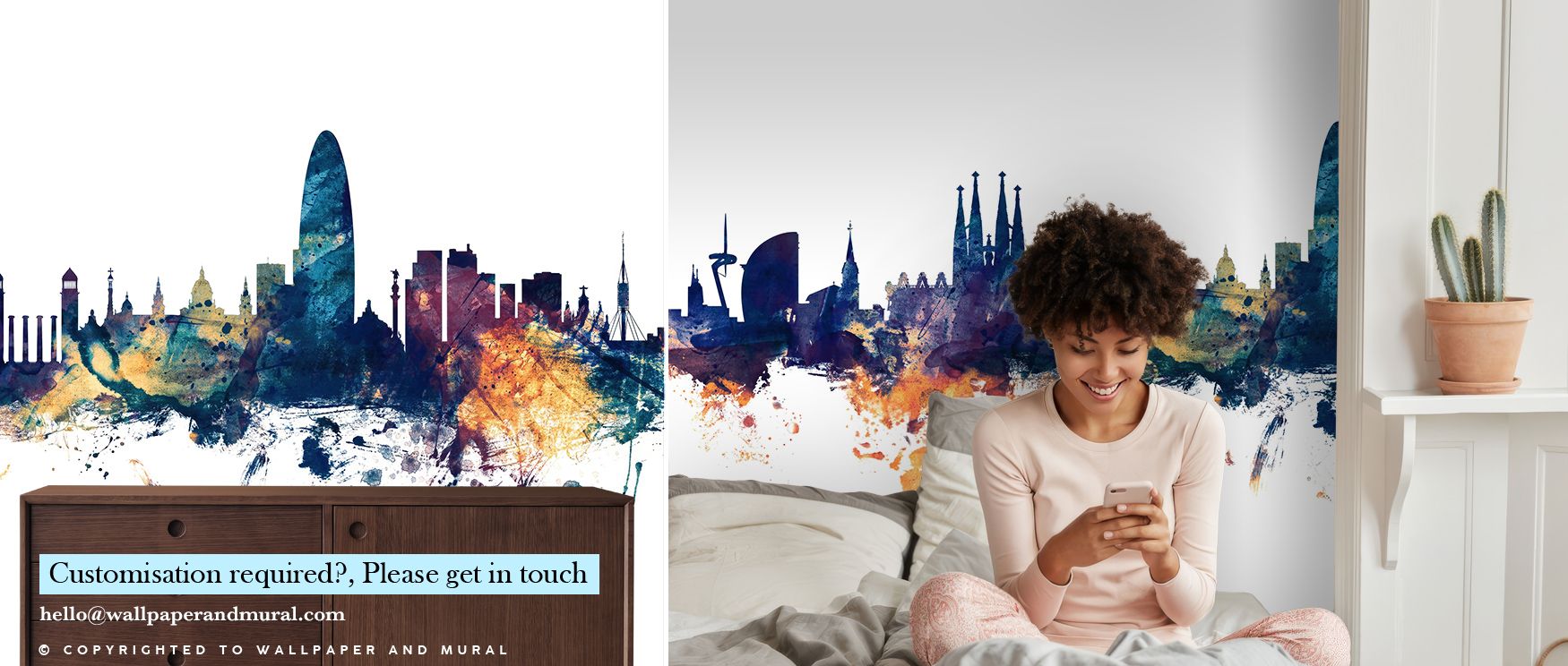 The Barcelona Skyline Blue & Bronze Wallpaper reflects cultural refinement, as silhouettes rise in luminous tones. It enriches living rooms, bedrooms, or offices with strength, pride, and elegance, filling walls with timeless sophistication and modern bal