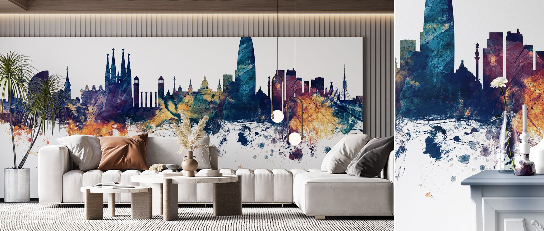 A luminous design shines in the Barcelona Skyline Blue & Bronze Wallpaper, blending bronze and blue hues into timeless artistry. It enriches living rooms, bedrooms, or offices with sophistication, balance, and cultural resonance inspired by Spain’s legacy