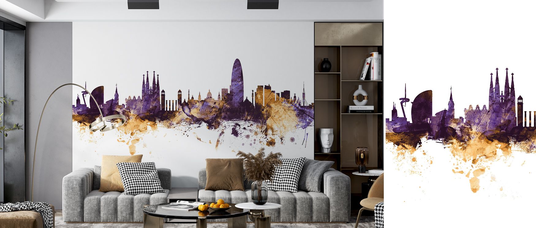 Sophisticated artistry defines the Barcelona Skyline Purple & Gold Wallpaper, as bold hues enrich architecture with pride. It enhances living rooms, bedrooms, or offices with charm, balance, and refinement, turning interiors into cultural showcases. 