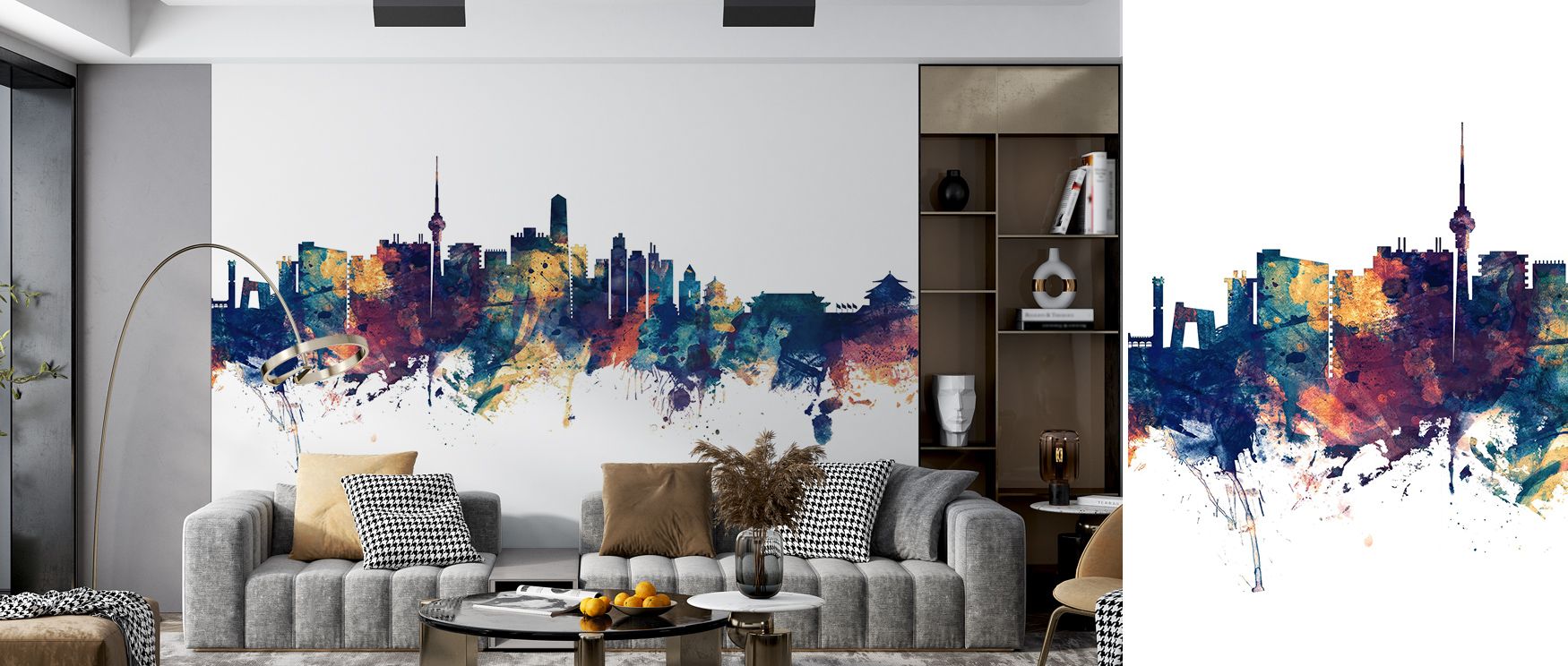 Depth and brilliance merge within the Beijing Skyline in Blue & Bronze Wallpaper, producing a composition that celebrates architecture. Its artistry enriches living rooms, bedrooms, or offices with a luminous, cultural mood. 