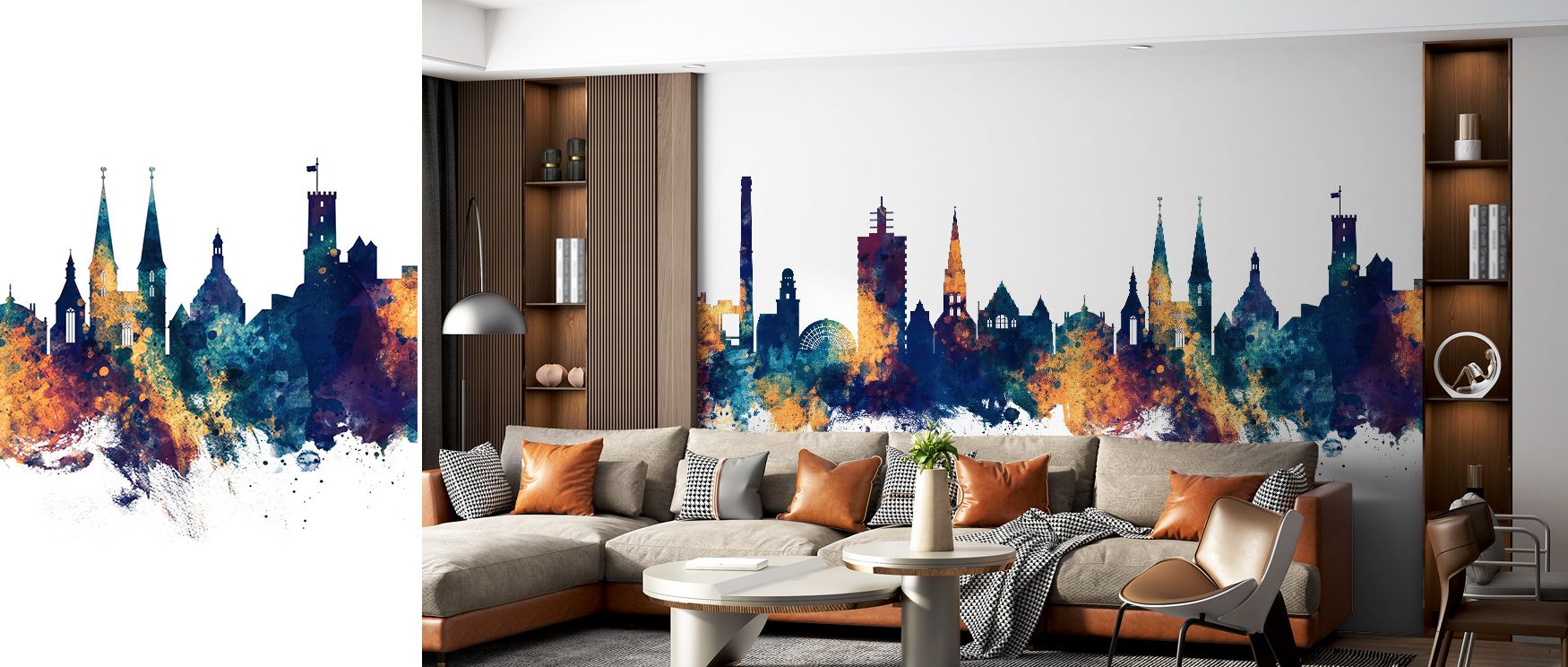 Radiant tones define the Bielefeld Germany Skyline in Blue & Bronze Wallpaper, revealing city forms in harmonious depth. Its visual balance enhances living rooms, bedrooms, or offices with beauty that feels timeless. 