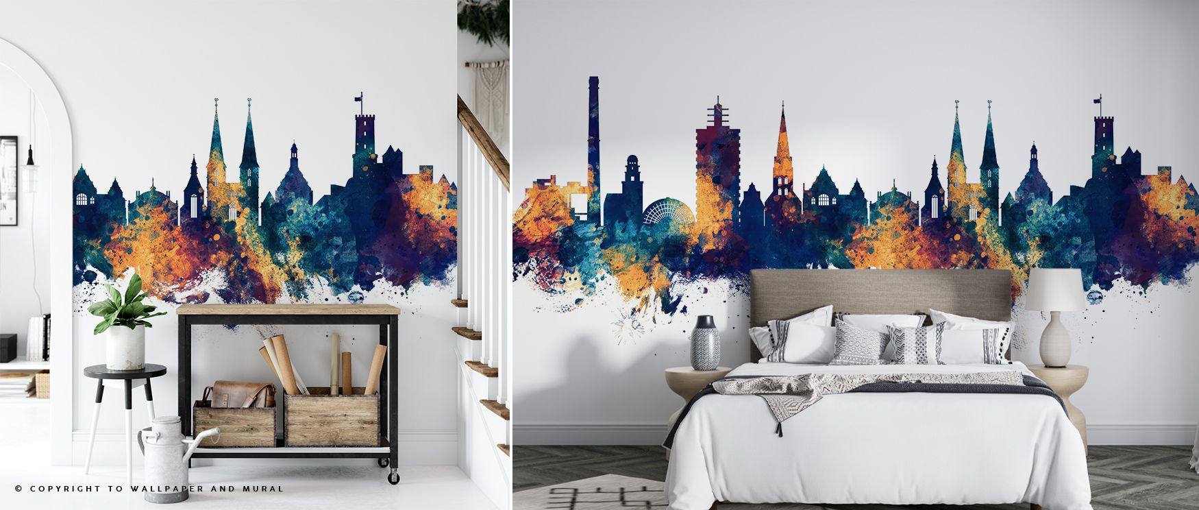 A glowing impression unfolds within the Bielefeld Germany Skyline in Blue & Bronze Wallpaper, where architecture rises with clarity. Its composition enriches living rooms, bedrooms, or offices with refined artistry. 