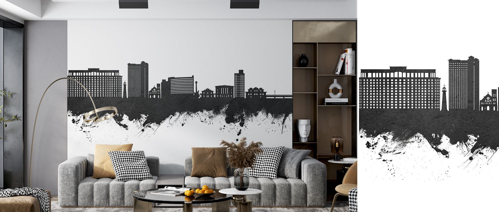 With bold simplicity, the Biloxi Mississippi Skyline in Black & White Wallpaper transforms familiar landmarks into contemplative forms. Its minimal design suggests heritage and reflection, creating a distinguished centerpiece for interiors such as living 