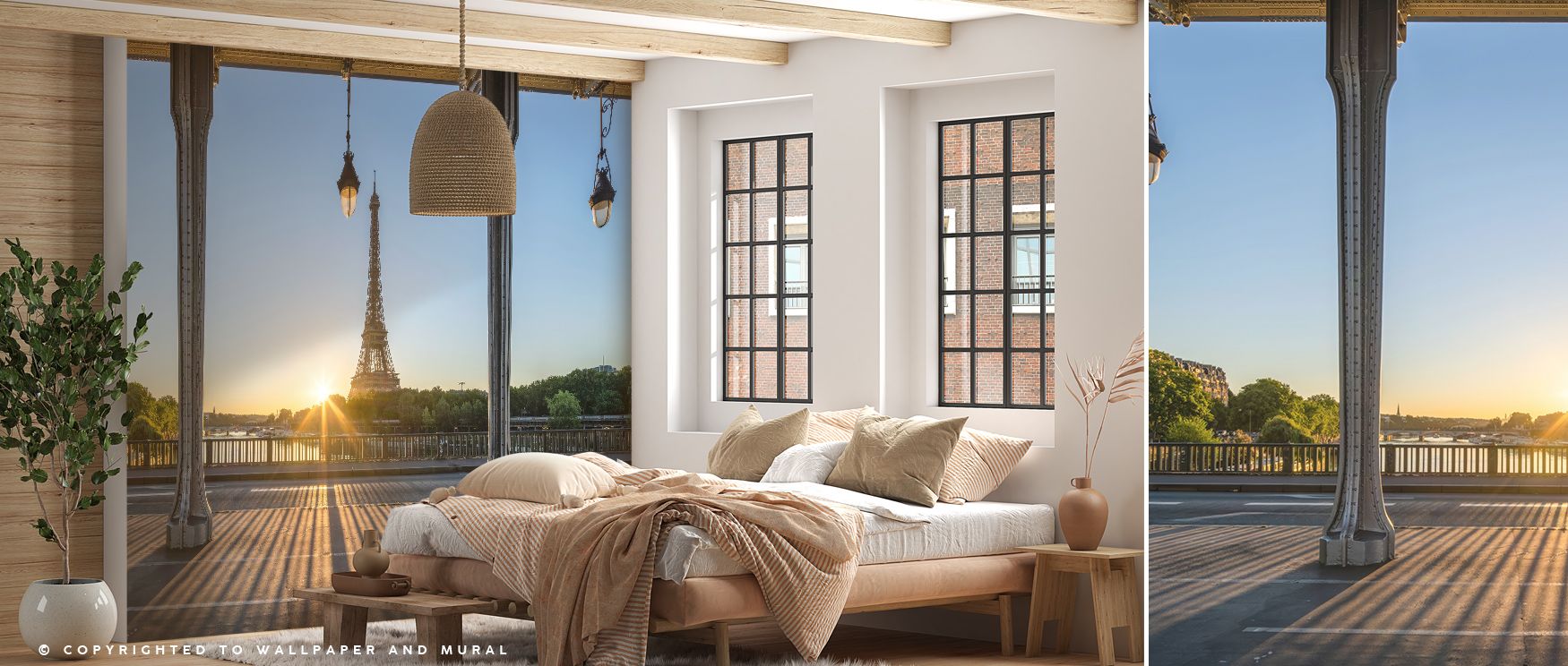 The Bir-Hakeim Views Iconic Parisian Bridge Wallpaper reflects timeless elegance, where sweeping arches stand in refined detail, surrounded by soft tones that create balance and depth. This design captures Parisian charm, offering interiors a sense of rom