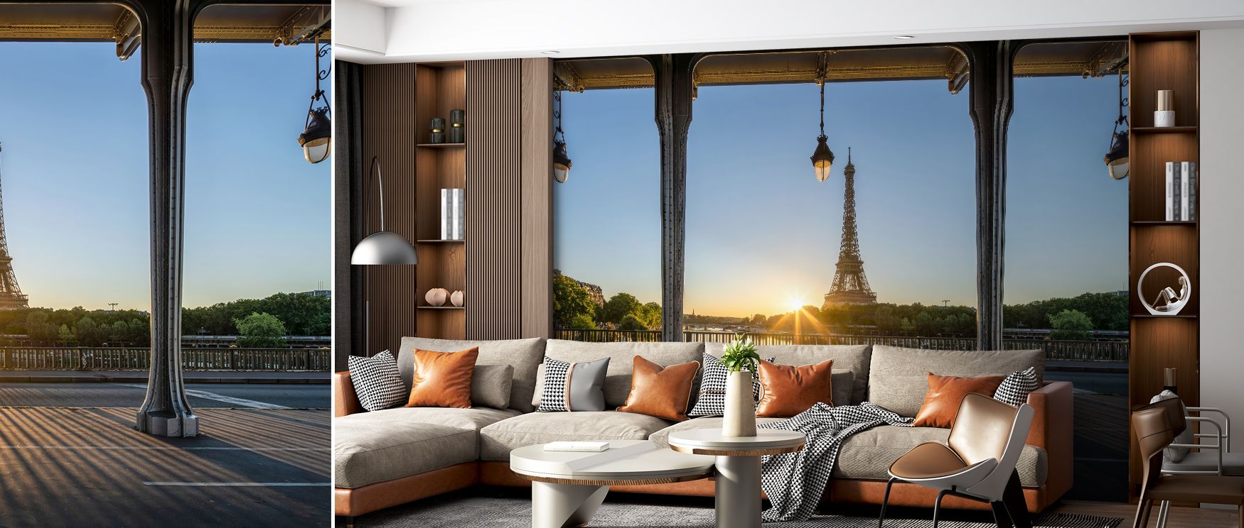 The Bir-Hakeim Views Iconic Parisian Bridge Wallpaper conveys atmosphere through flowing tones and detailed arches, making walls feel alive with Parisian spirit. This design adds depth and refinement, enriching a living room, bedroom, or office with herit