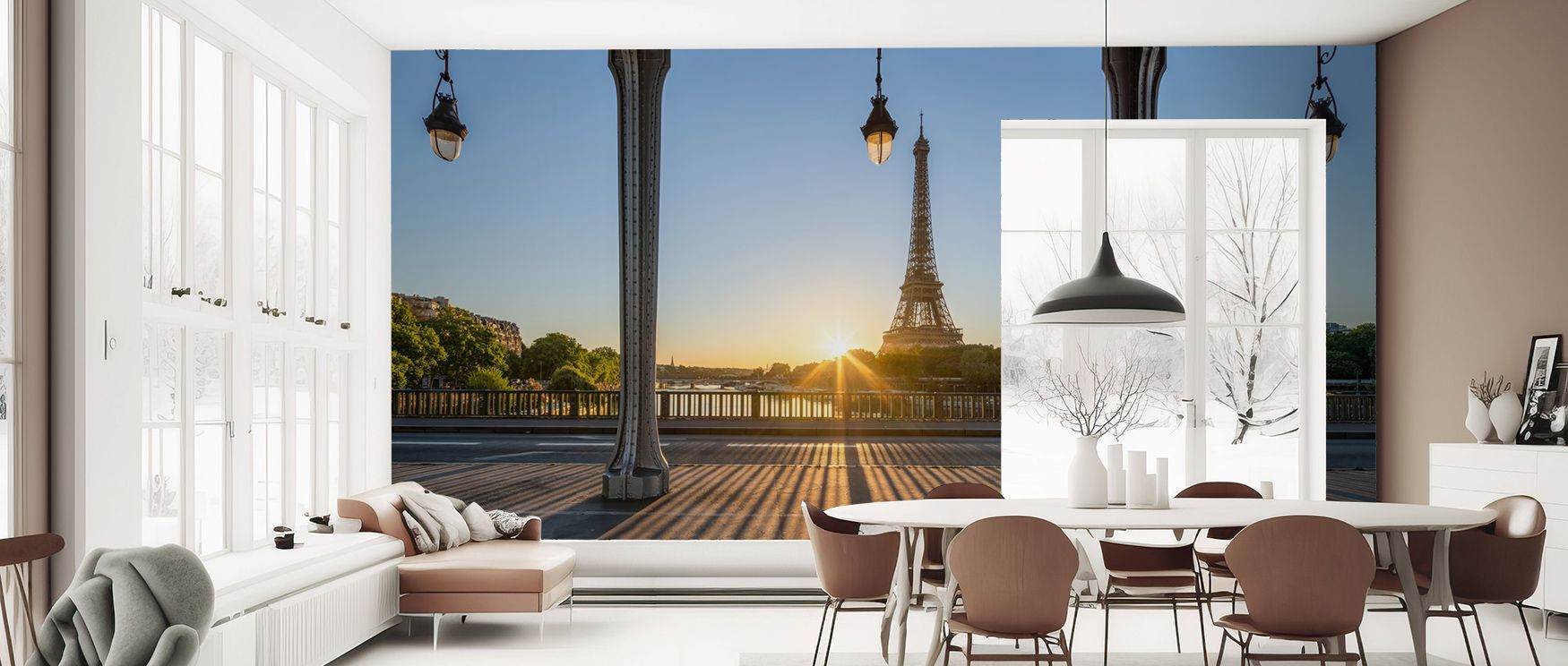 The Bir-Hakeim Views Iconic Parisian Bridge Wallpaper radiates timeless elegance, where muted tones and graceful forms create atmosphere rooted in romance. This design enriches walls with cultural resonance, adding sophistication to a living room, bedroom